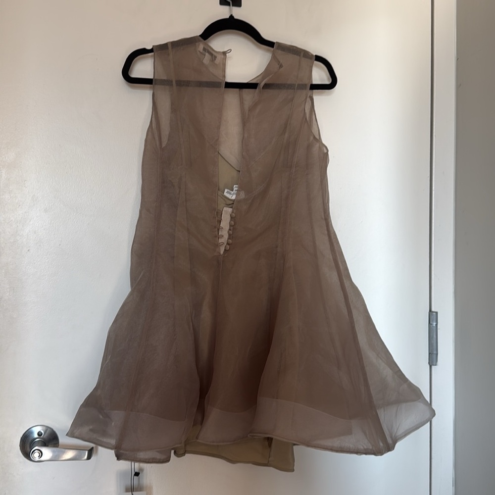 L'Academie Sheer Beige Sleeveless Dress - Picture 6 of 9
